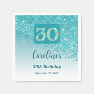 30års födelsedag Söt Teal Blue Glitter Napkins Pappersservett