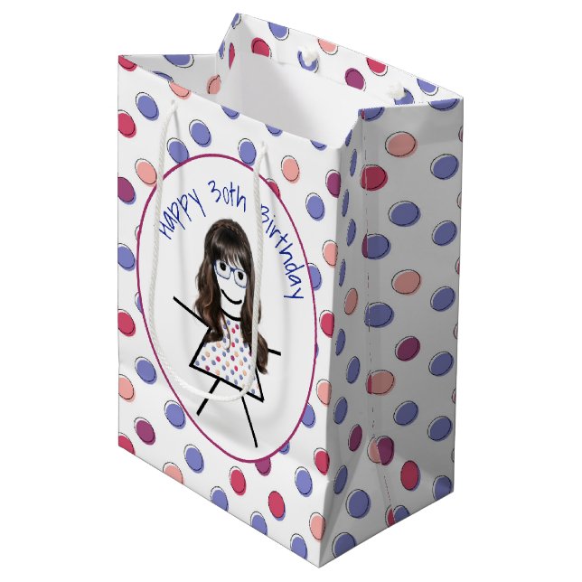30års födelsedag Stick Girl på Polka dots (Framsidan Vinklad)