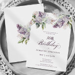 30års födelsedag Surprise Party Lila Lilac Flower Inbjudningar<br><div class="desc">Mjuka vattenfärgslilacs skapar en inbjudan till söt 30års födelsedag under våren. Kategrafin tillför en estetisk elegant. Den här födelsedagsinbjudan finns i både traditionell kartong och en nedladdningsbar version.</div>