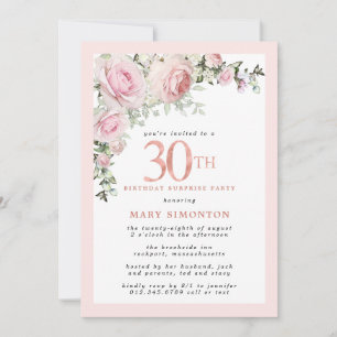 30års födelsedag Surprise Party Rosa ros Blommigt Inbjudningar