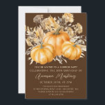 30års födelsedag Surprise Party Rustic Boho Pumpki Inbjudningar<br><div class="desc">Pumpor av orange med elegant vattenfärg kapslas i en mängd olika fallblad och blommor. En mörk,  rik brun bakgrund ramar till perfektion. Perfekt för en höst firande.</div>