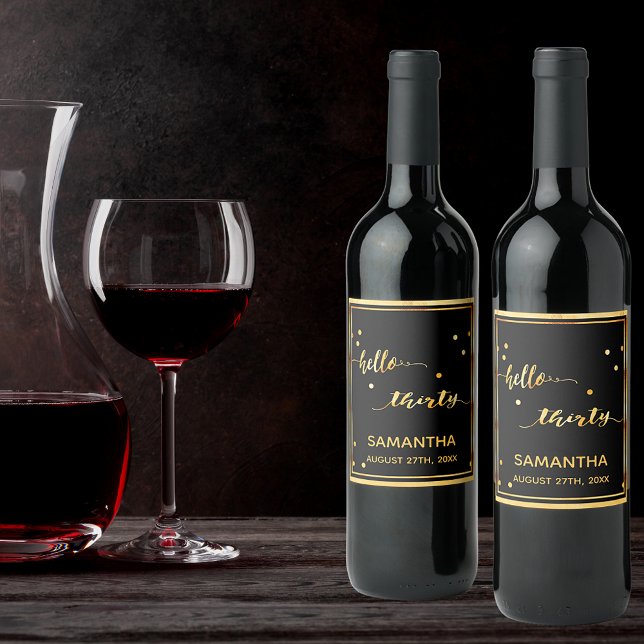 30års födelsedag svart guld hej 30-manus namn vinflaska etikett (Skapare uppladdad)