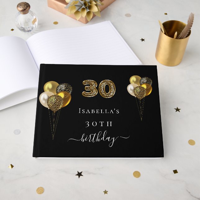 30års födelsedag svart guld leopard på årsdag gästböcker (Framsida Öppen)