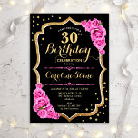 30års födelsedag - Svarta Guldet Rosa Inbjudningar<br><div class="desc">Inbjudan till Rustic 30års födelsedag. Elegantens utformning i svart guld och rosa. Har snyggtens skriptteckensnitt,  rosa ros,  faux glitter guld och konetti. Perfekt för en glam-födelsedagsfest. Anpassa med din egen information.</div>