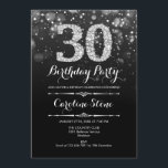 30års födelsedag - Svarta Silver Inbjudningar<br><div class="desc">Inbjudan till 30års födelsedag. Elegant svartvit design med faux glitter silver. Vuxens födelsedag. Har diamanter och skriptteckensnitt. manar eller kvinnor på inbjudan. Perfekt för en snyggt födelsedagsfest. Berätta om du behöver anpassa dig ytterligare.</div>