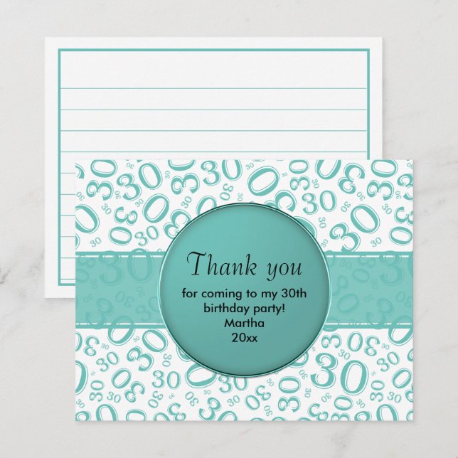 30års födelsedag: Teal/White Number Mönster (Fram/baksida)