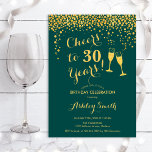 30års födelsedag till 30 år - Emerald Grönt Inbjudningar<br><div class="desc">Inbjudan till 30års födelsedag. Skål för 30 år! Utformning av elegant i grönt och guld i nödläge. Innehåller champagneglas,  typsnitt och konfekti. Perfekt för en snyggt 30 födelsedagsfester. Anpassa med dina egna detaljer. Kan anpassas för att visa vilken ålder som helst.</div>