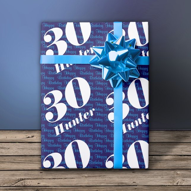 30års födelsedag Typography Navy Presentpapper (Skapare uppladdad)