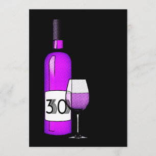 30års födelsedag : vin flaska och glas inbjudningar