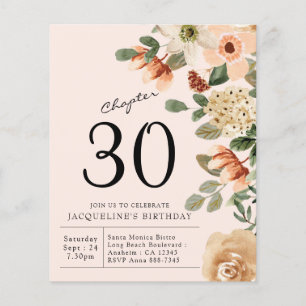 30års födelsedag Vintage Blommigt Peach Kapitel 30 Flygblad