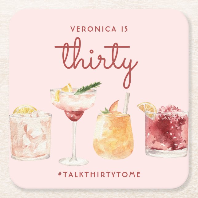 30års födelsedag Watercolor Cocktail Underlägg (Framsidan)