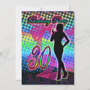 30års födelsedagpartyinbjudan, neon med kvinnligt inbjudningar