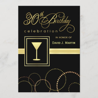 30års födelsedagpartyinbjudningar - guld och svart inbjudningar