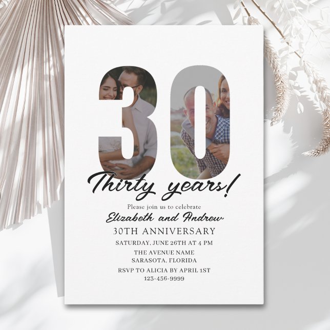30th Anniversary with Photo Minimalist Inbjudningar (Skapare uppladdad)
