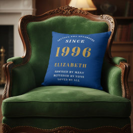 30th Birthday 1996 Add Name Blue Gold Personalized Kudde