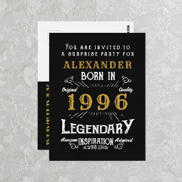 30th Birthday 1996 Black Gold Legend Invitation Vykort