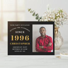 30th Birthday 1996 Black Gold Personalized Photo Inbjudningar