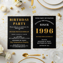 30th Birthday Add Name 1996 Black Gold For Him Inbjudningar