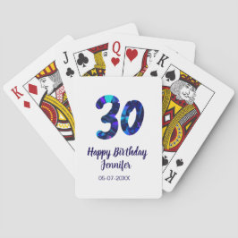 30th birthday add name date year blue sparkle casinokort