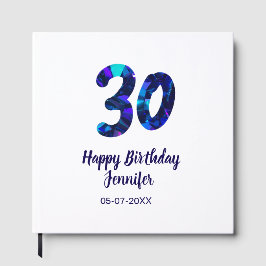 30th birthday add name date year blue sparkle gästböcker