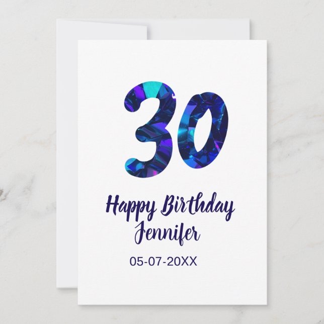 30th birthday add name date year blue sparkle  inbjudningar (Framsida)