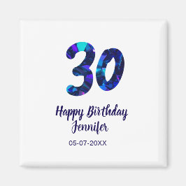 30th birthday add name date year blue sparkle magnet