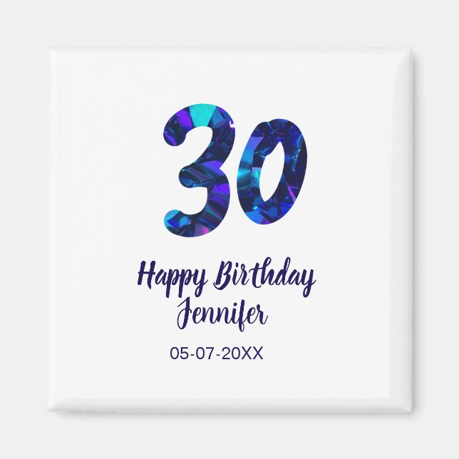 30th birthday add name date year blue sparkle  magnet (Framsidan)