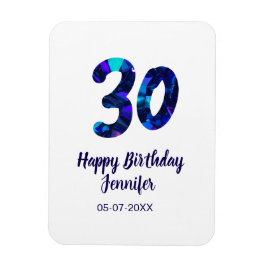 30th birthday add name date year blue sparkle magnet
