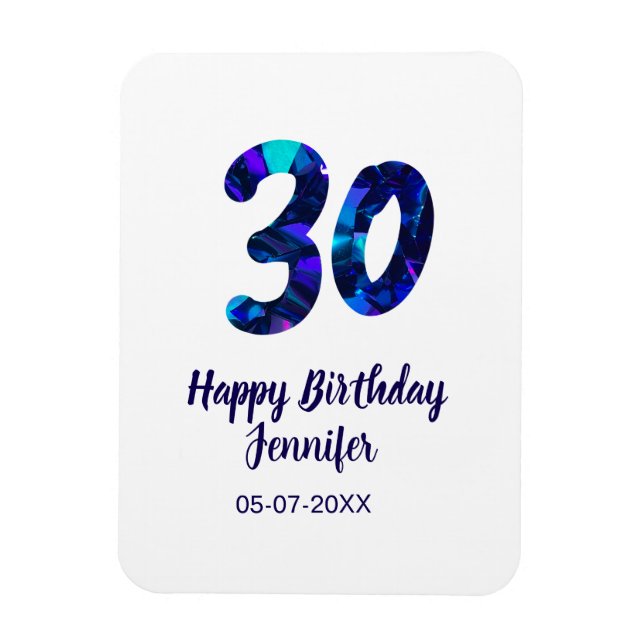 30th birthday add name date year blue sparkle  magnet (Vertikal)