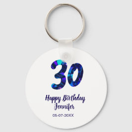30th birthday add name date year blue sparkle nyckelring
