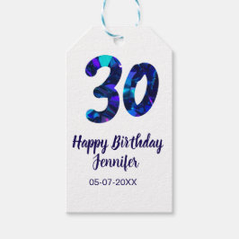30th birthday add name date year blue sparkle presentetikett