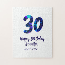 30th birthday add name date year blue sparkle pussel