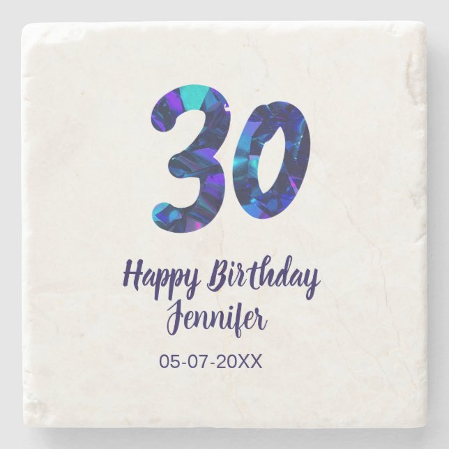 30th birthday add name date year blue sparkle  stenunderlägg (Framsidan)