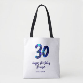 30th birthday add name date year blue sparkle tygkasse