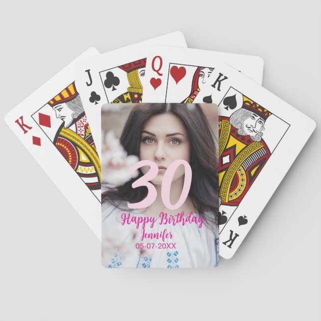 30th birthday add name date year white photo casinokort (Baksidan)