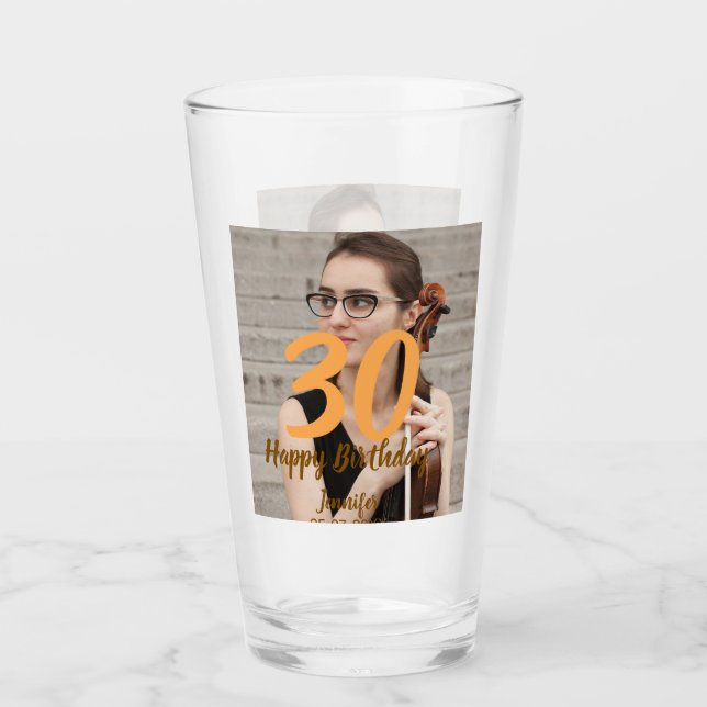 30th birthday add name date year white photo glaskopp (Framsida)