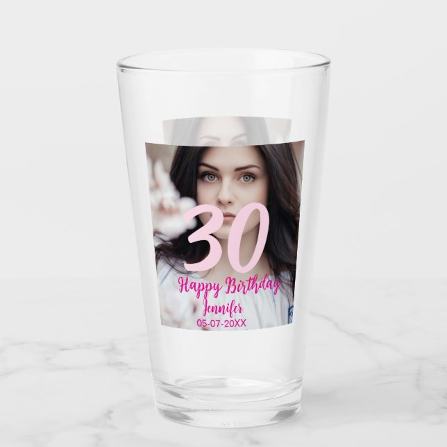 30th birthday add name date year white photo glaskopp (Framsida)