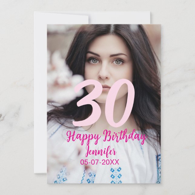 30th birthday add name date year white photo inbjudningar (Framsida)
