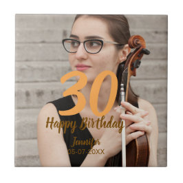 30th birthday add name date year white photo kakelplatta