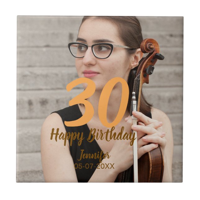 30th birthday add name date year white photo kakelplatta (Framsidan)