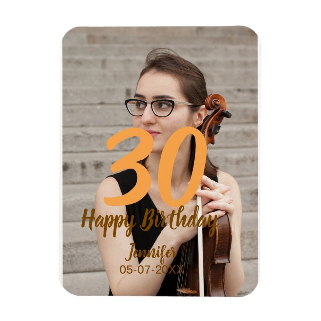 30th birthday add name date year white photo magnet (Vertikal)