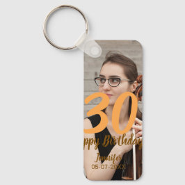 30th birthday add name date year white photo nyckelring