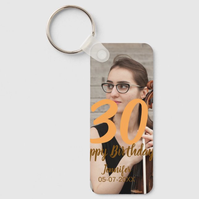 30th birthday add name date year white photo nyckelring (Framsida)