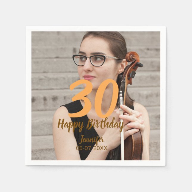 30th birthday add name date year white photo pappersservett (Framsidan)