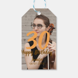 30th birthday add name date year white photo presentetikett