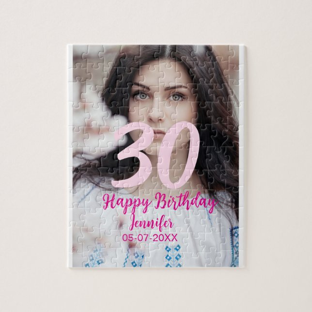 30th birthday add name date year white photo pussel (Vertikal)