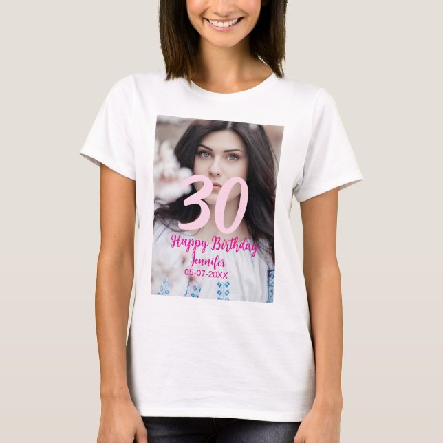 30th birthday add name date year white photo t shirt (Framsida)