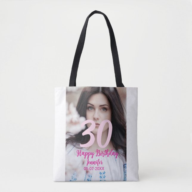 30th birthday add name date year white photo tygkasse (Framsida)