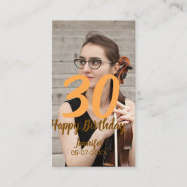 30th birthday add name date year white photo visitkort