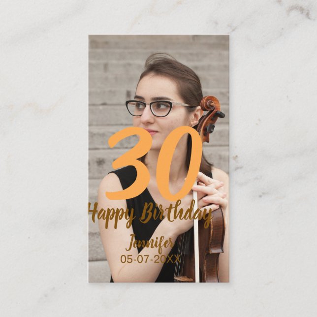 30th birthday add name date year white photo visitkort (Framsida)
